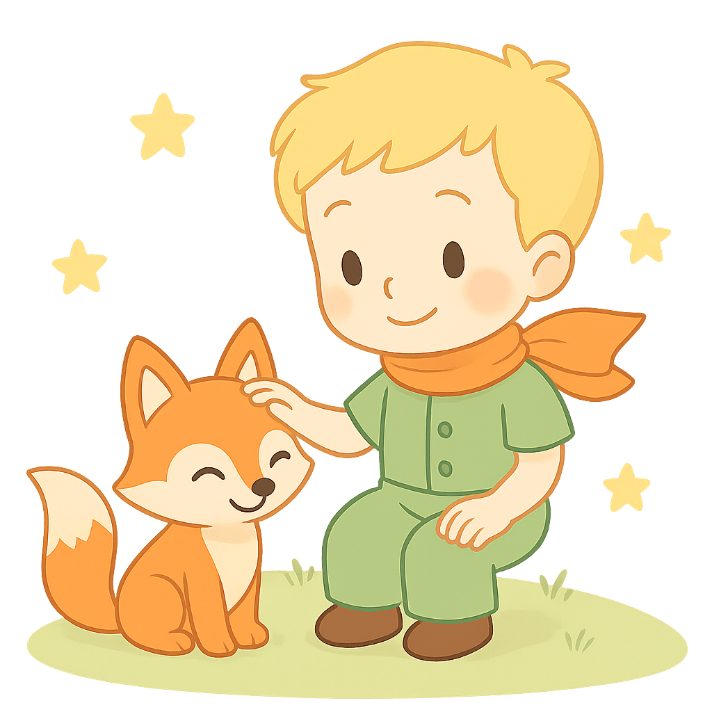 Pequeno principe acariciando a raposa